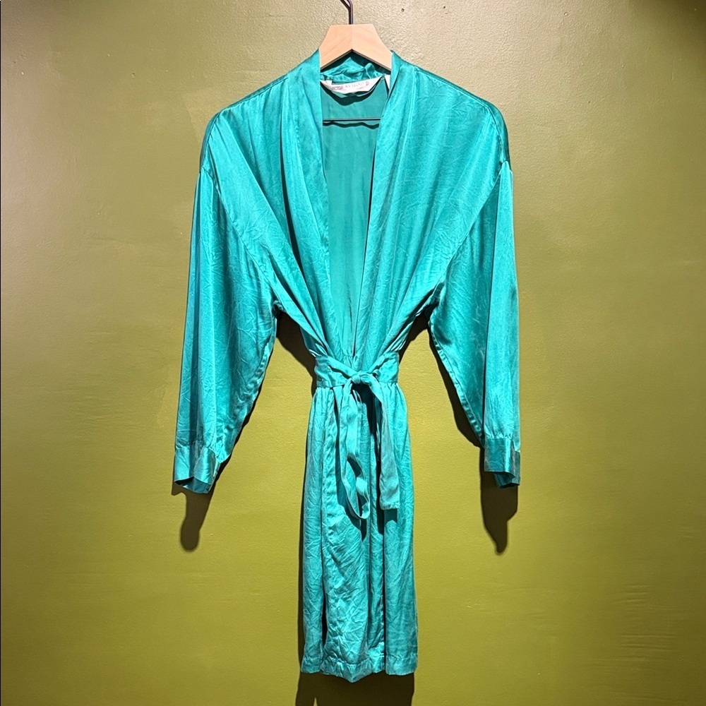 VINTAGE Victoria's Secret Teal 100% SILK Robe
